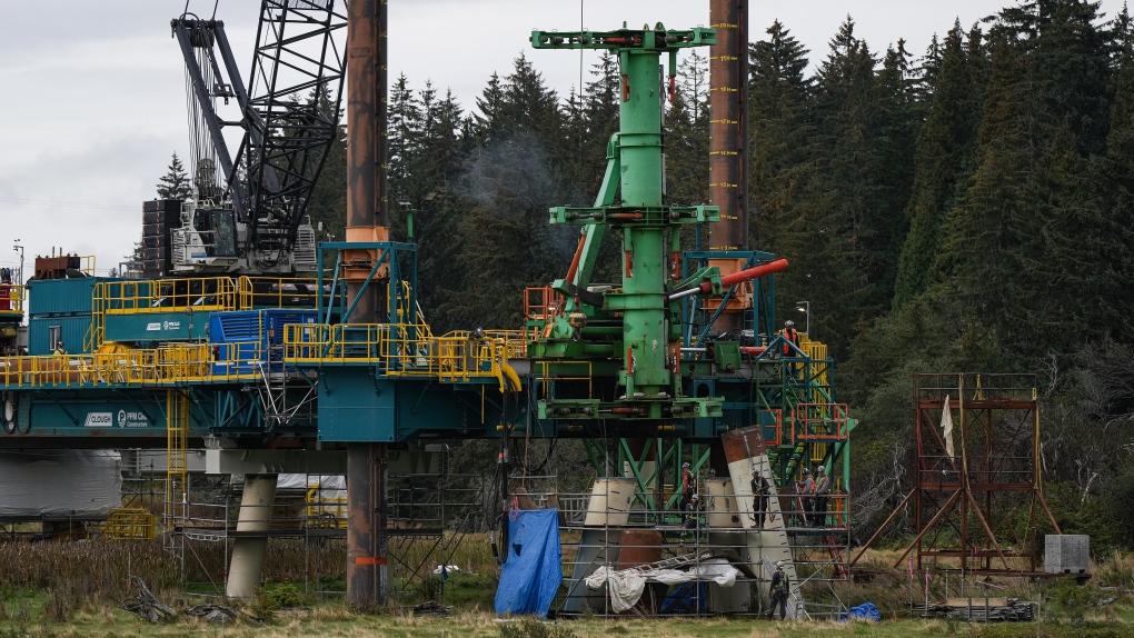 A trestle bridge being constructed to support cryogenic pipes that will transfer liquefied natural gas from storage to ships at berth is seen at the LNG Canada export terminal, in Kitimat, B.C., on Wednesday, September 28, 2022. THE CANADIAN PRESS/Darryl Dyck