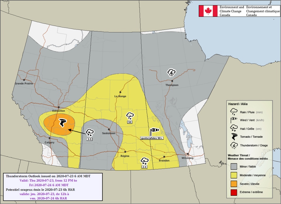 Thunderstorm outlook, July 23, Environment Canada