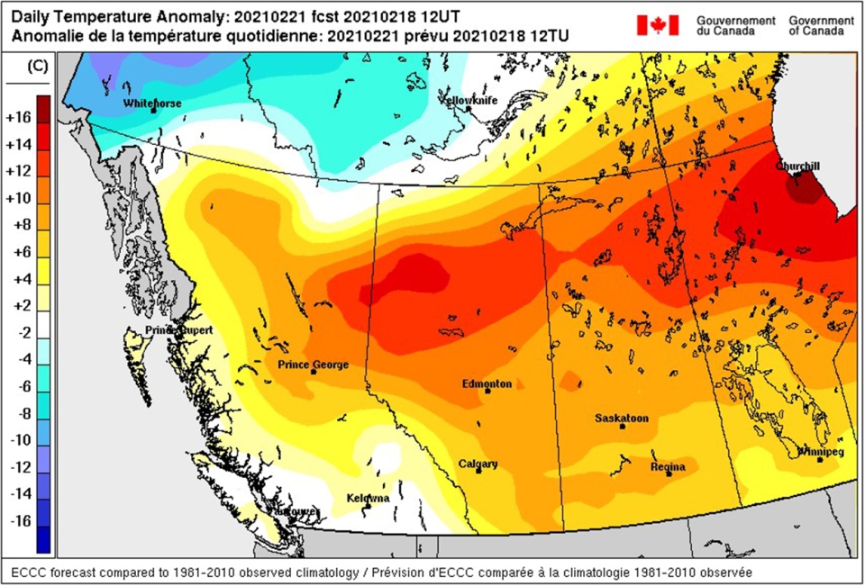 Environment Canada, anomalies, Feb. 19
