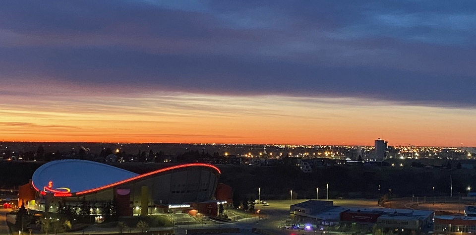 Saddledome, Calgary, sunrise, April 9, Joan