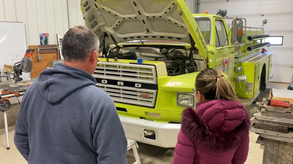 Yellowhead county resident shows off fire truck.